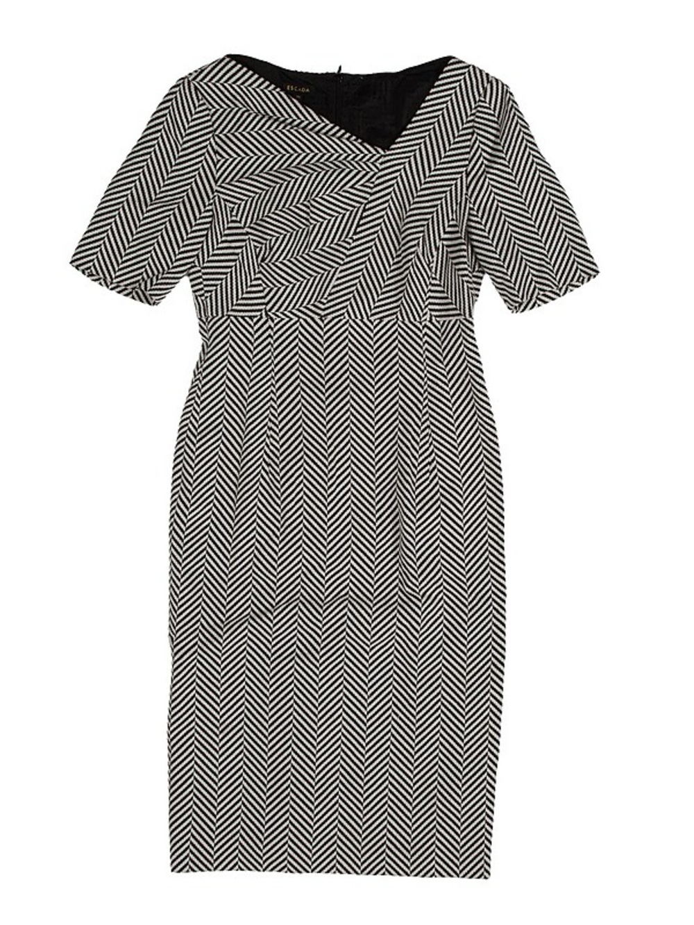 Escada Herringbone Pleated Short Sleeve Dandruf Dress Sz 6 Vintage Classic Lux